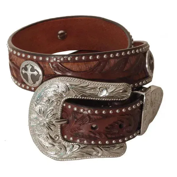 3D Tooled Cutout w/Cross Belt (Brown-333) - Womens Belt - Closeout