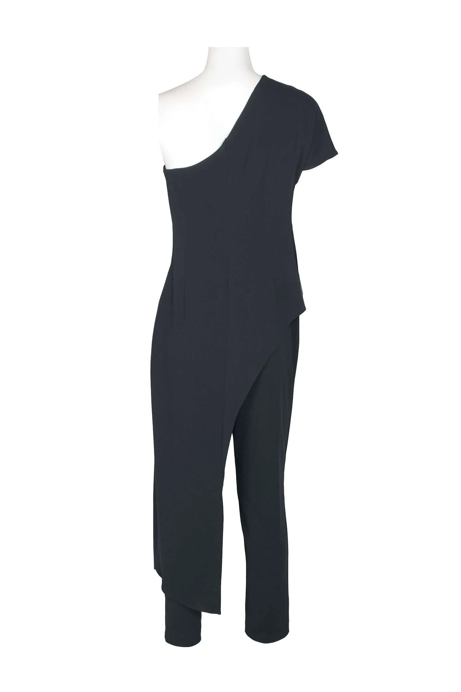 Adrianna Papell Asymmetrical One Shoulder Zipper Side Draped Crepe Jumpsuit