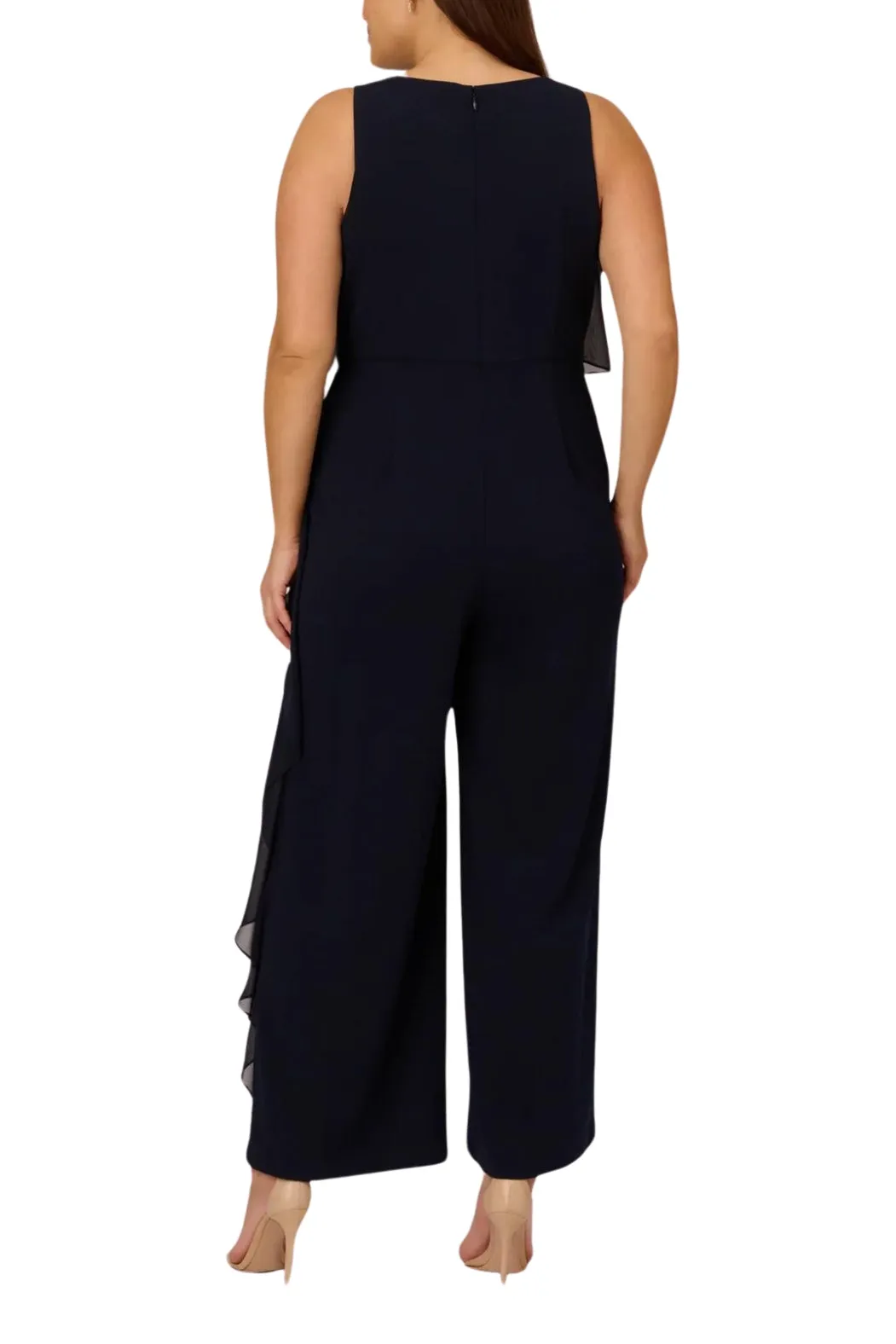 Adrianna Papell Chiffon Crepe Wide Leg Boat Neck Jumpsuit ( Plus Size ) - Wholesale