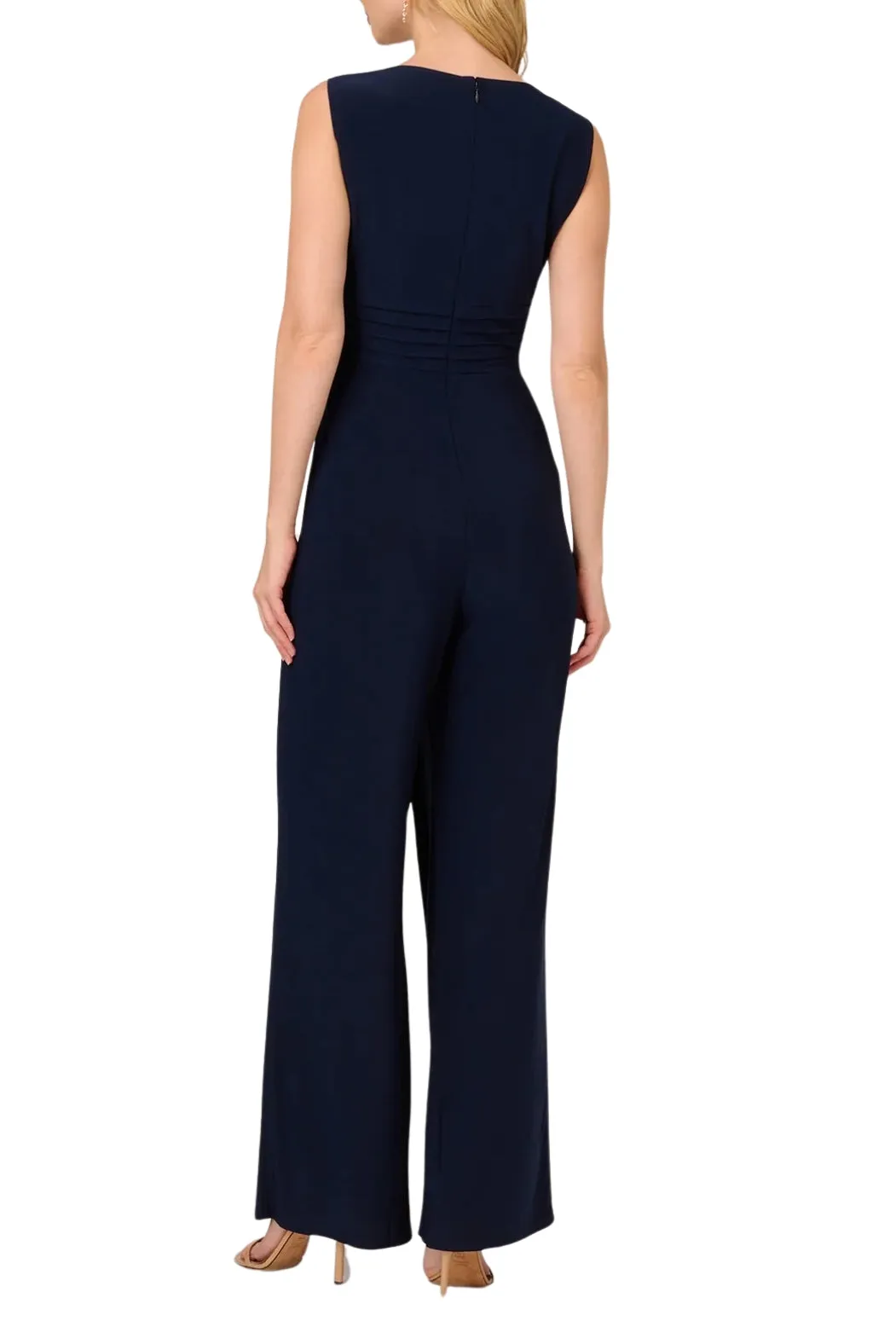 Adrianna Papell Midnight Jersey Sleeveless Bodice Wide Legs Jumpsuit