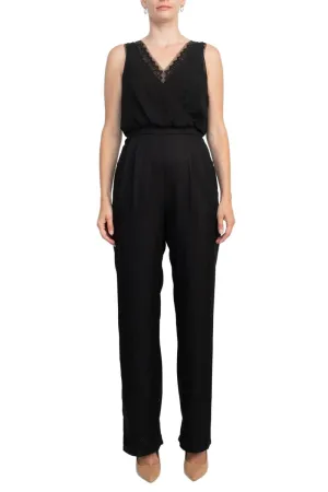 Adrianna Papell Scalloped V-Neck Sleeveless Zipper Back Solid Mesh Chiffon Jumpsuit