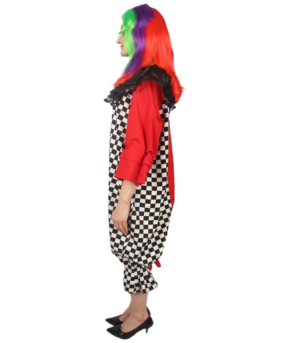 Adult Women's Naughty Clown Jumpsuit Costume | Multi Halloween Costume