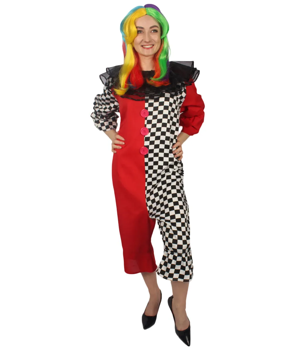 Adult Women's Naughty Clown Jumpsuit Costume | Multi Halloween Costume