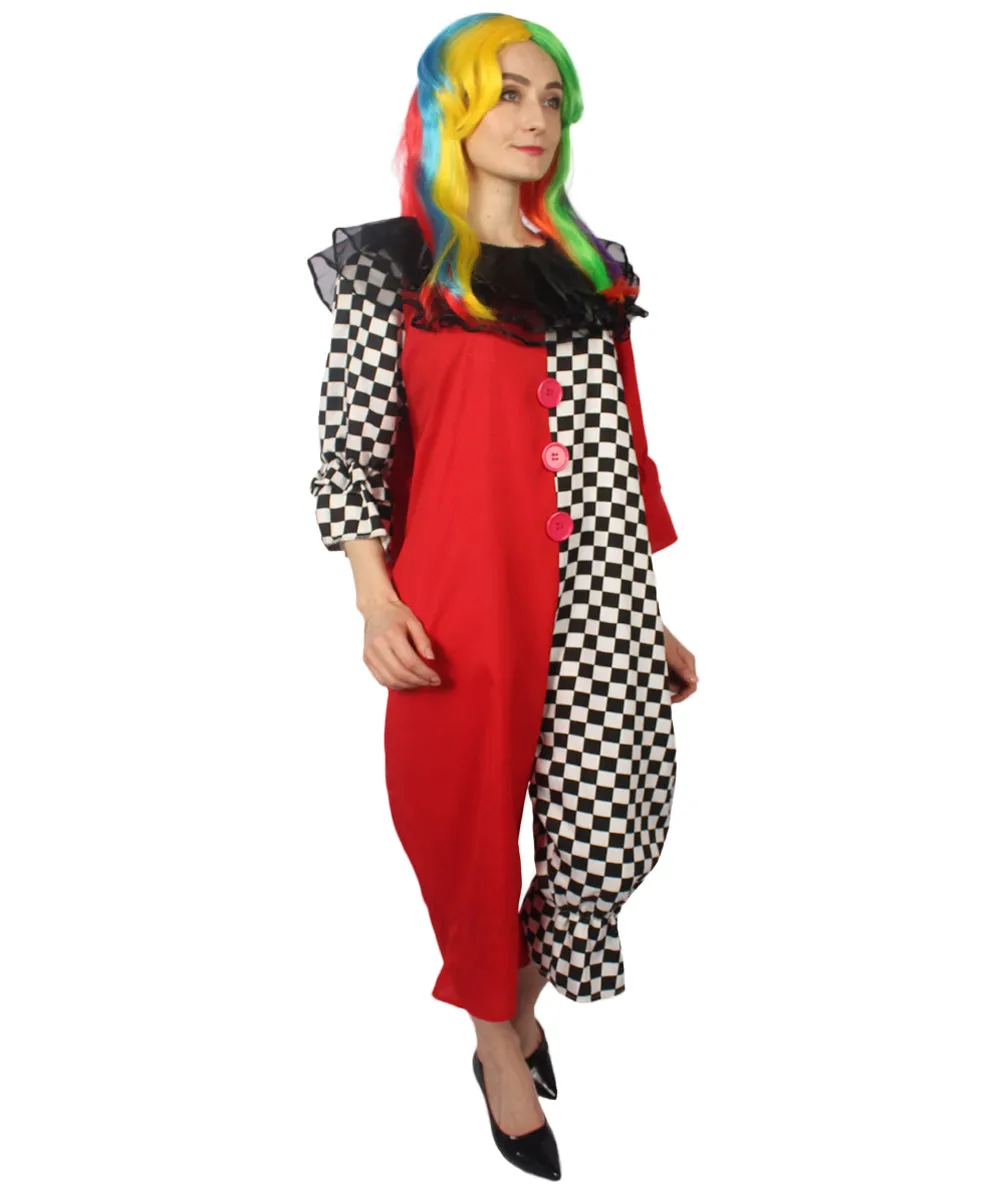 Adult Women's Naughty Clown Jumpsuit Costume | Multi Halloween Costume