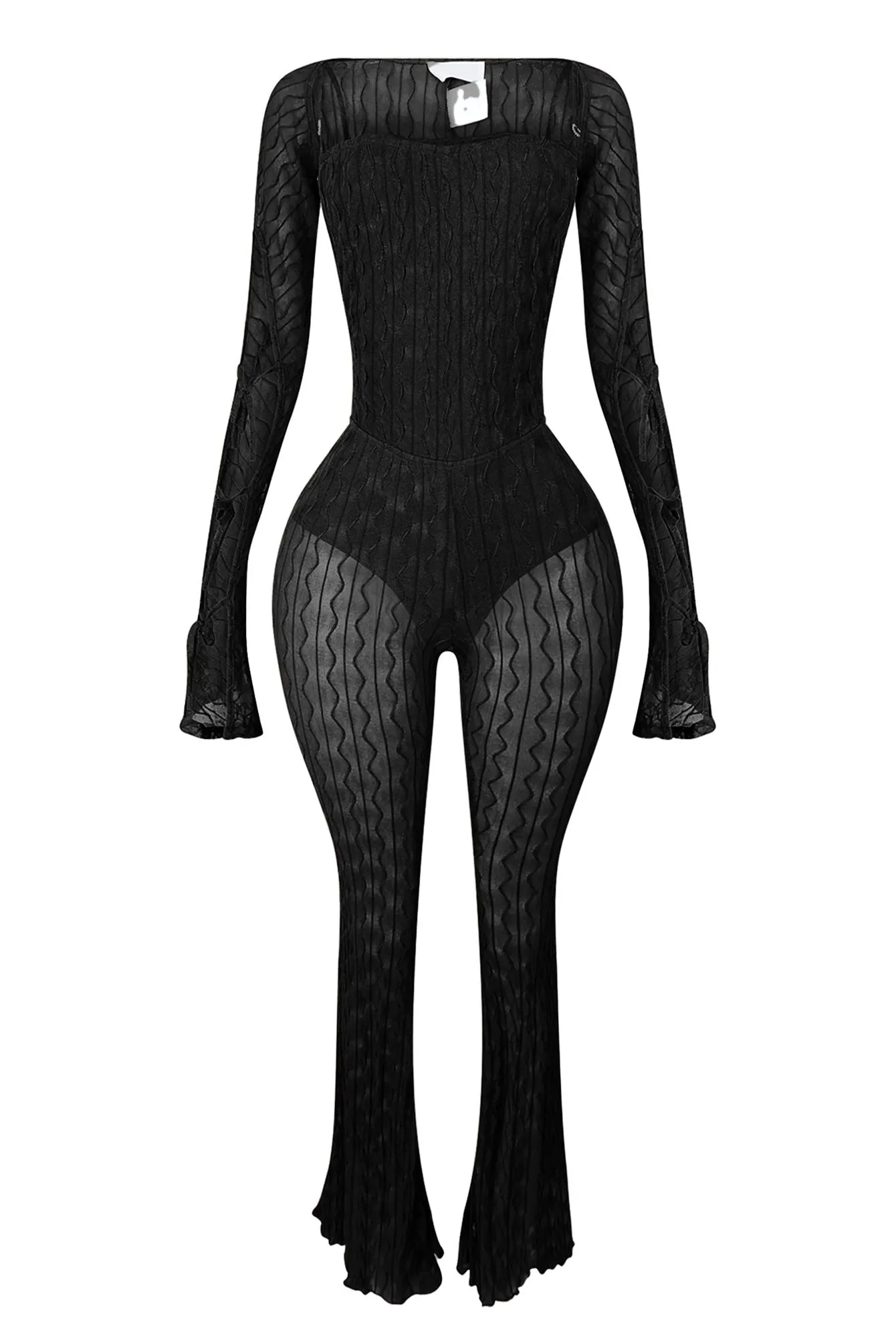 Alexi Mesh Textured Jumpsuit With Shrug