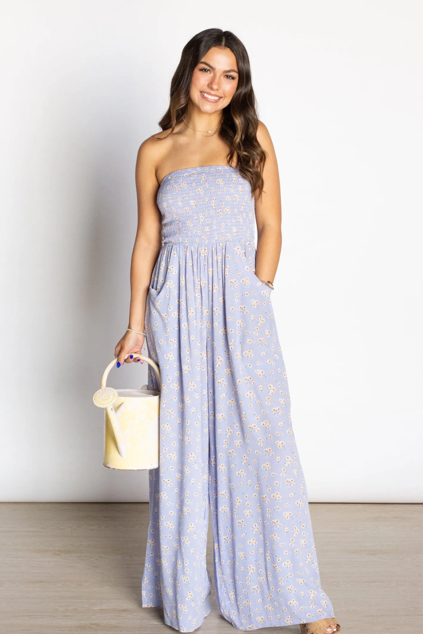 All of Me Lilac Floral Smocked Jumpsuit