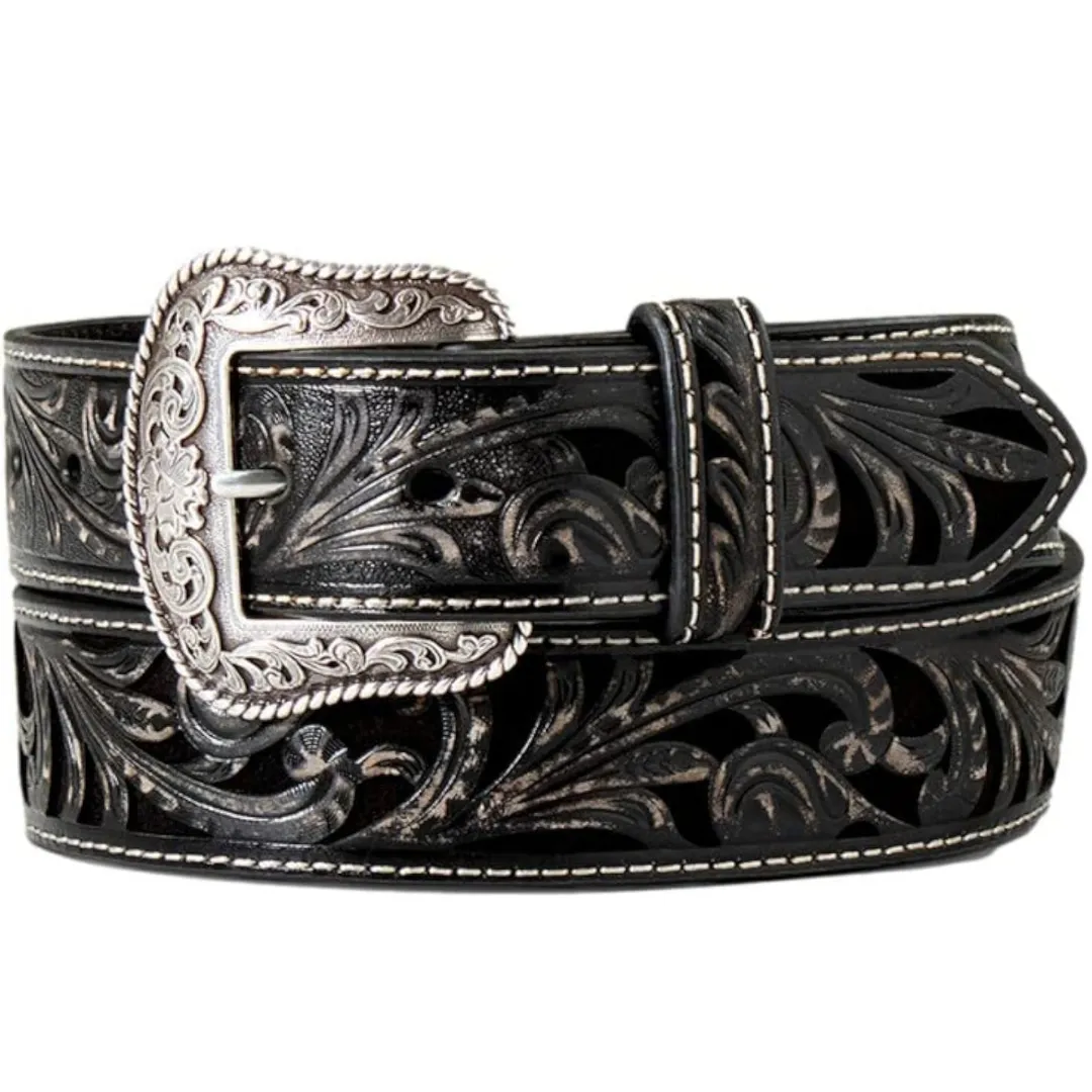 Ariat Women’s Floral Embossed Belt in Distressed Black