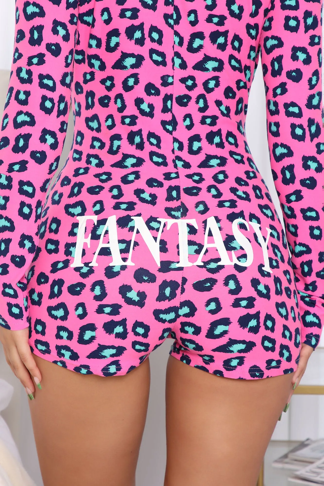 Be My Fantasy Leopard PJ Romper Onesie - Pink/combo