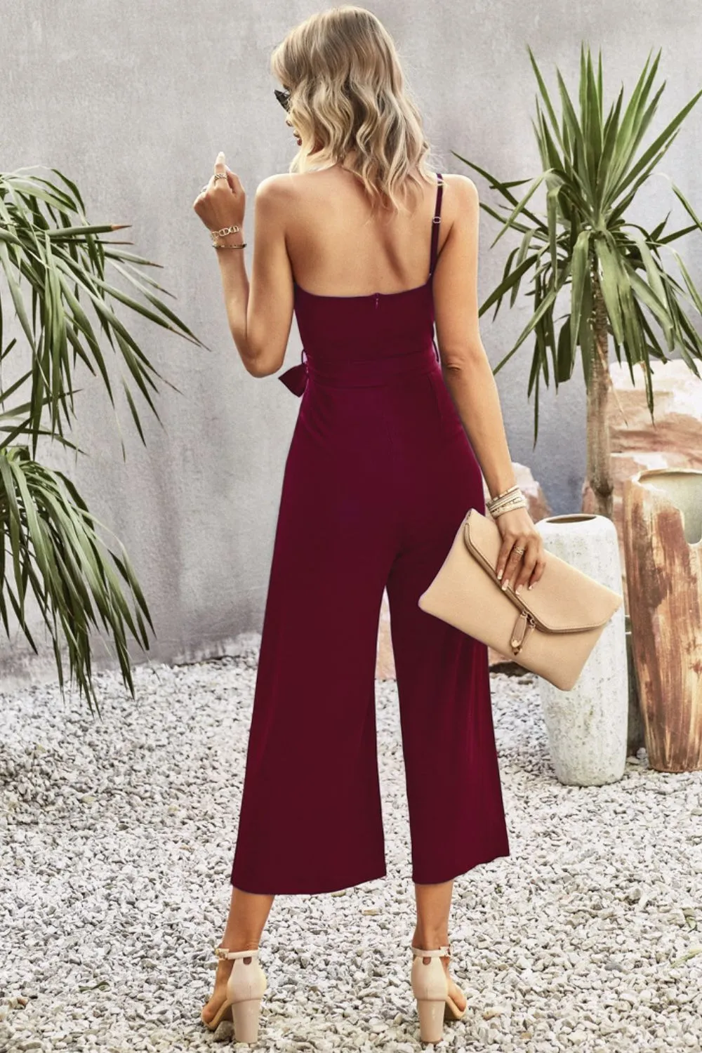 Belted One Shoulder Wide Leg Jumpsuit