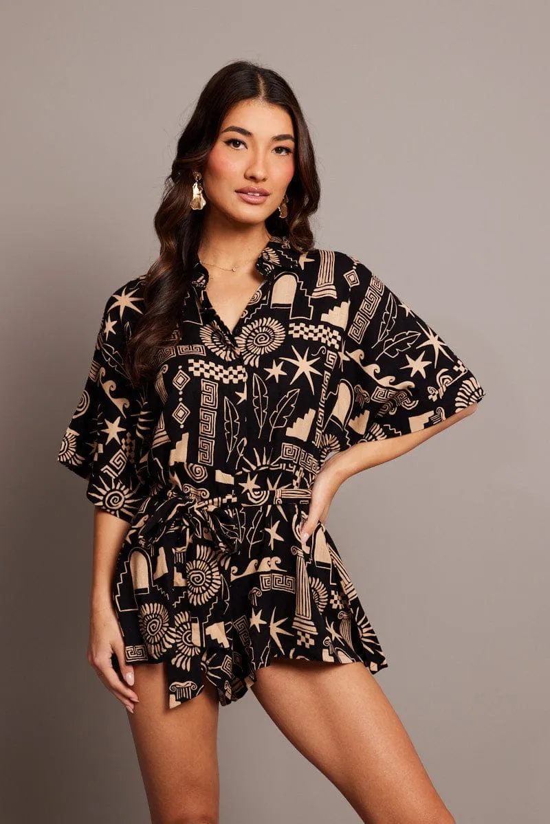 Black Abstract Oversized Playsuit