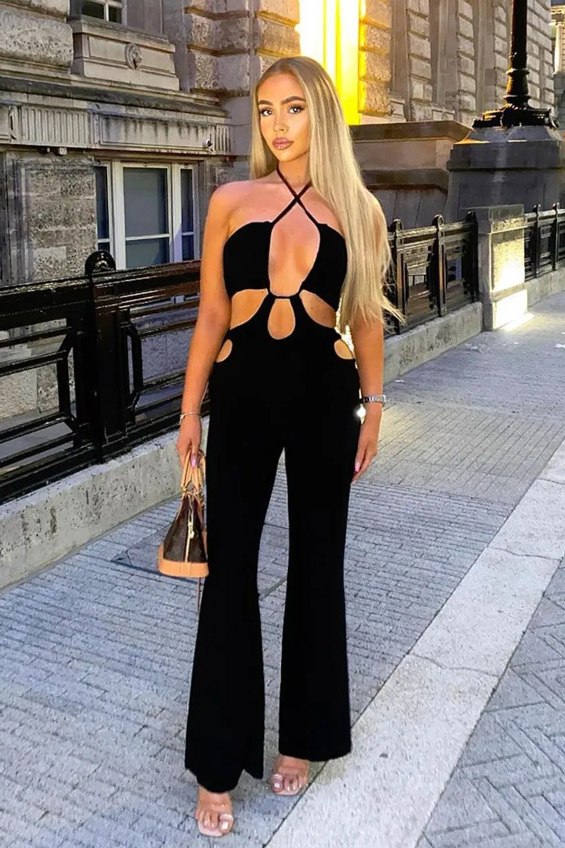 Black Bandeau Cut Out Jumpsuit - Evra