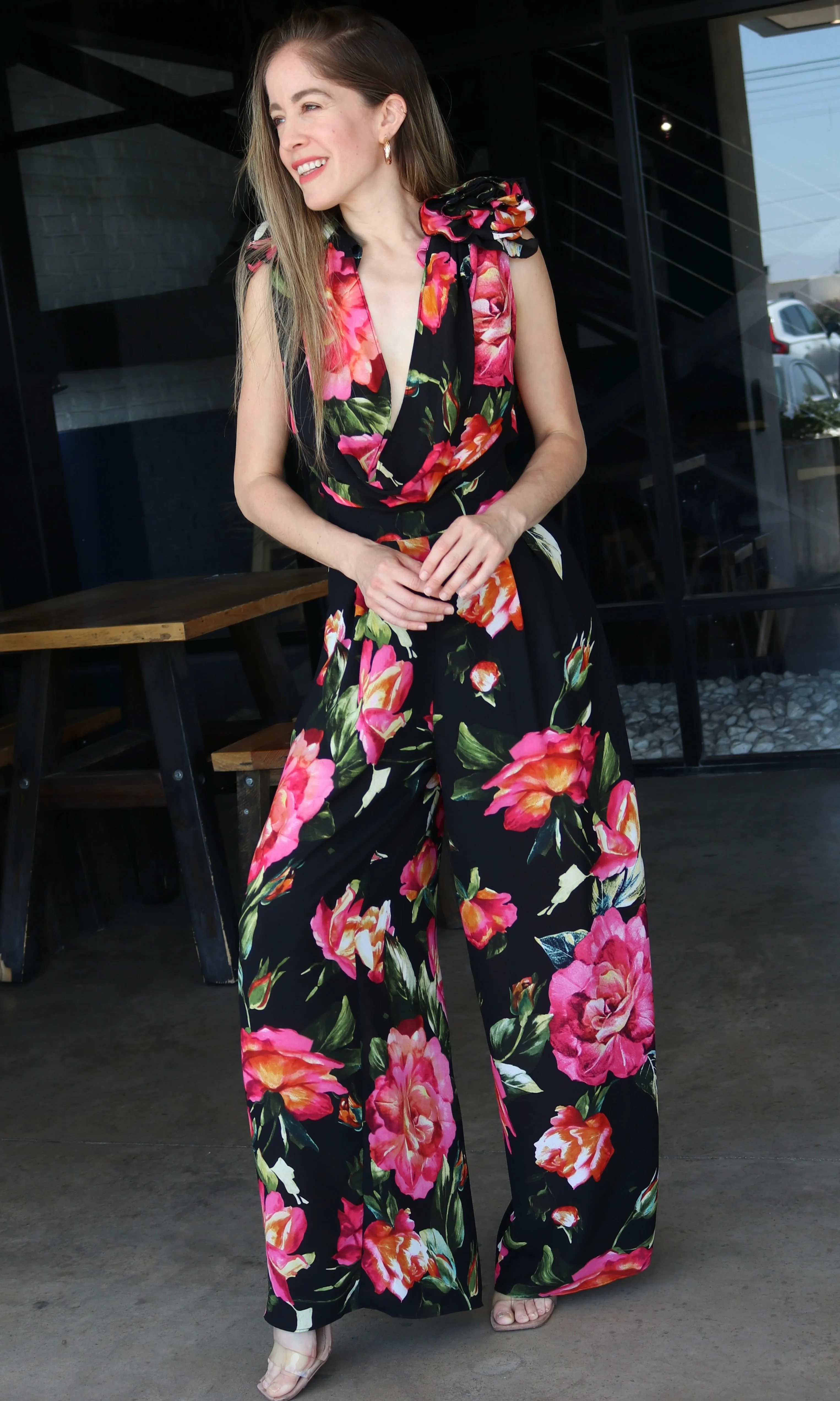 Black Floral Cowl Jumpsuit