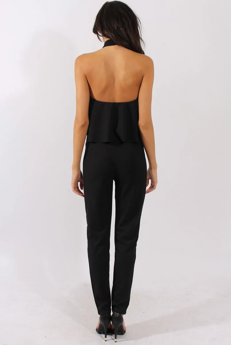 Black Frill Choker Jumpsuit - Melissa