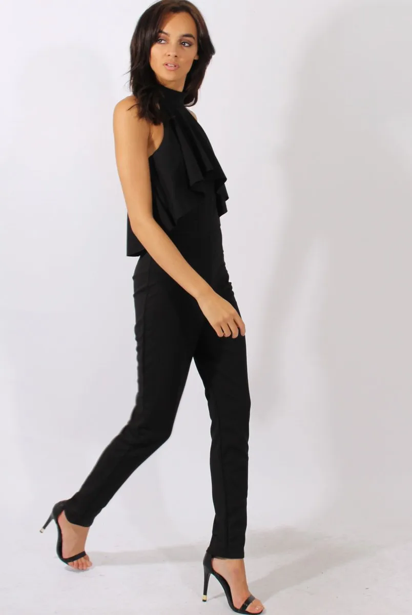 Black Frill Choker Jumpsuit - Melissa