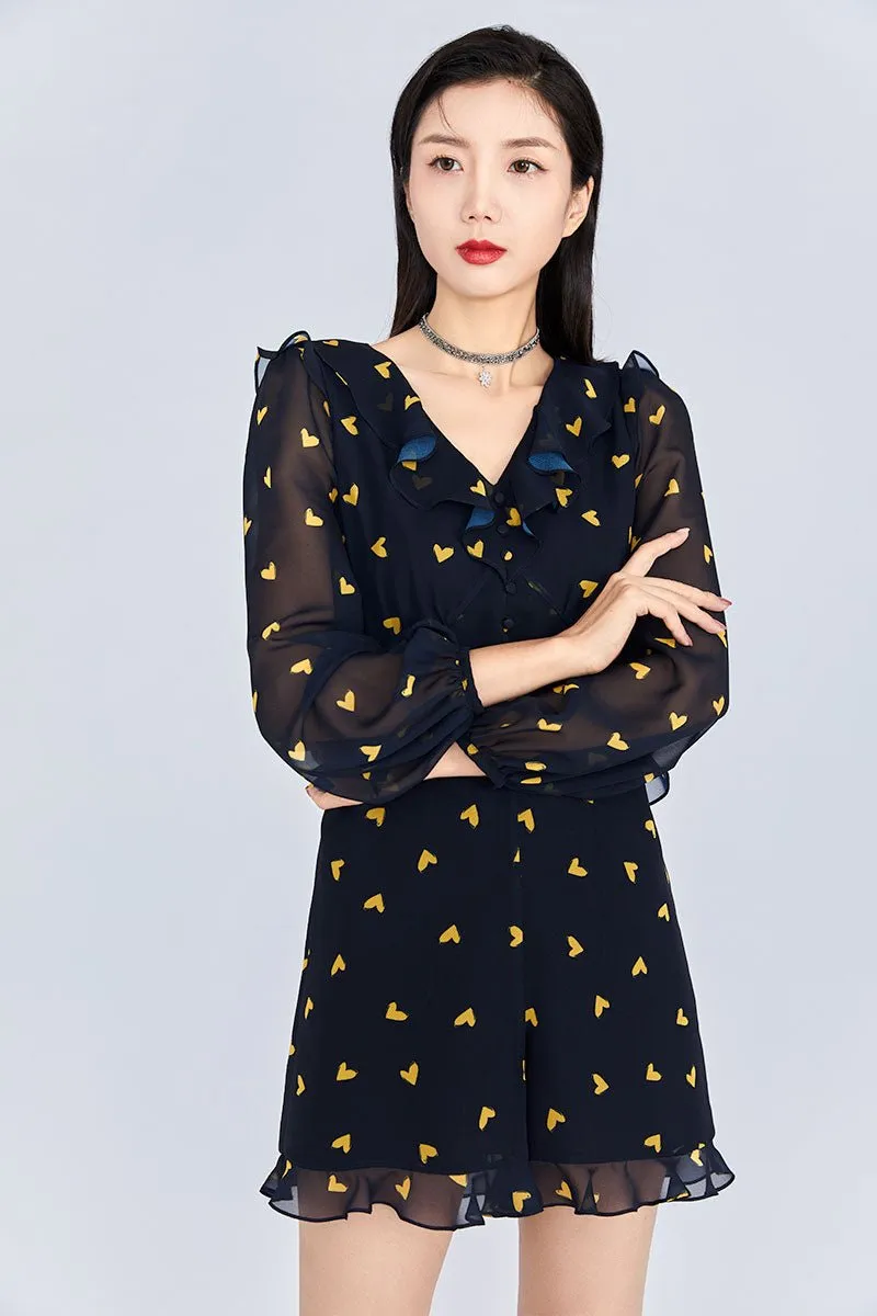 Black Heart Pattern Jumpsuit