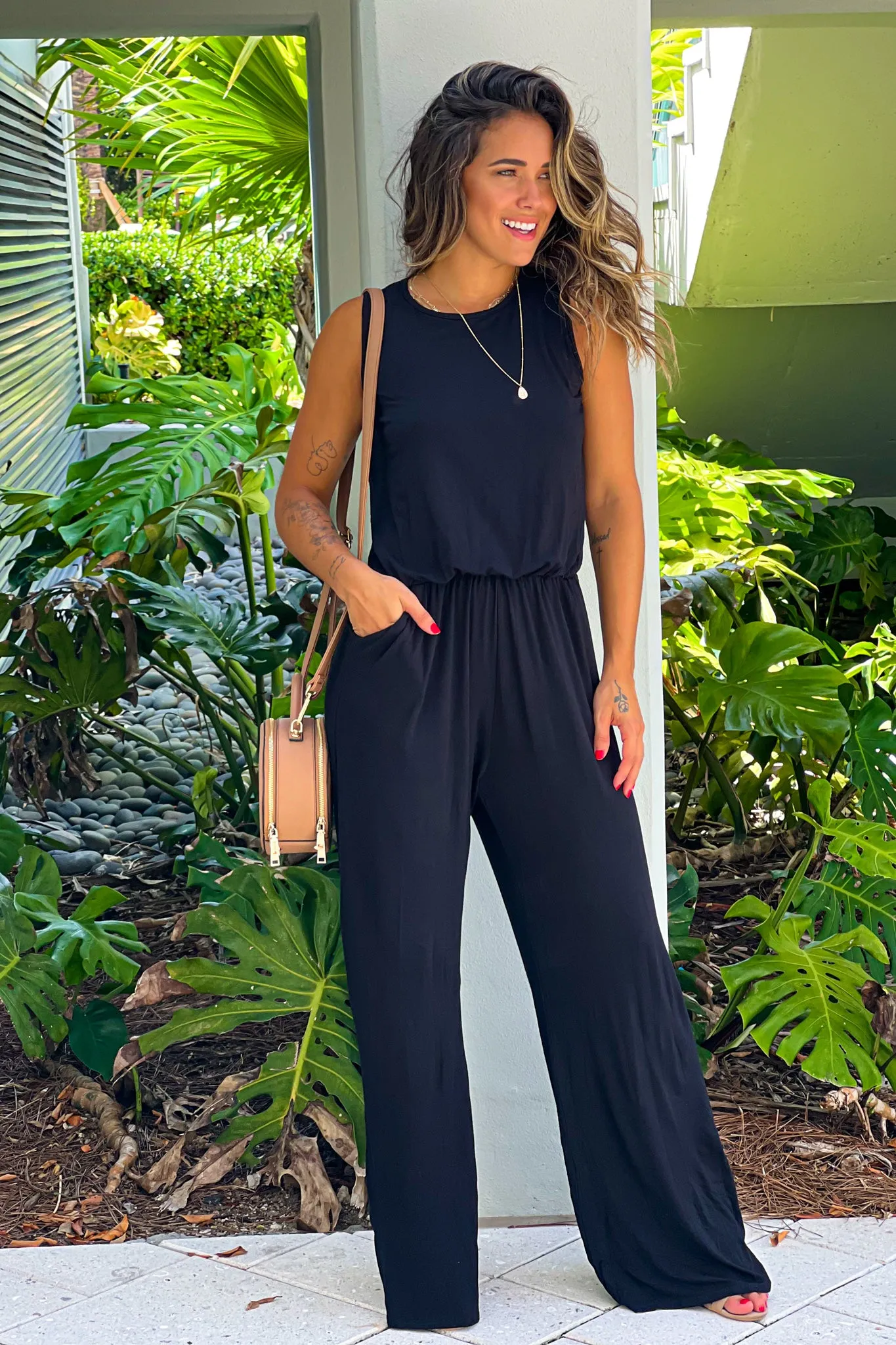 Black Sleeveless Jumpsuit with Pockets