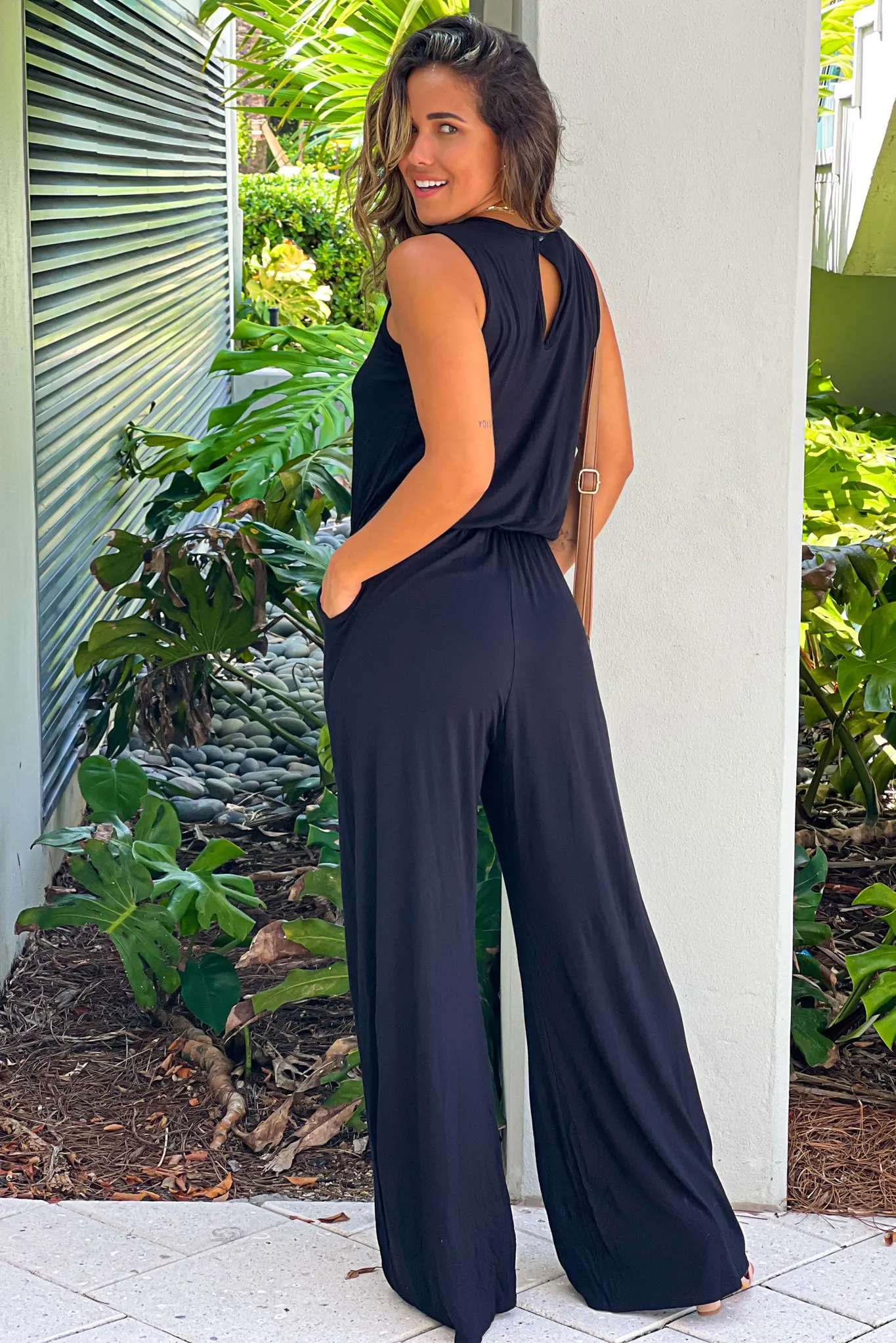 Black Sleeveless Jumpsuit with Pockets