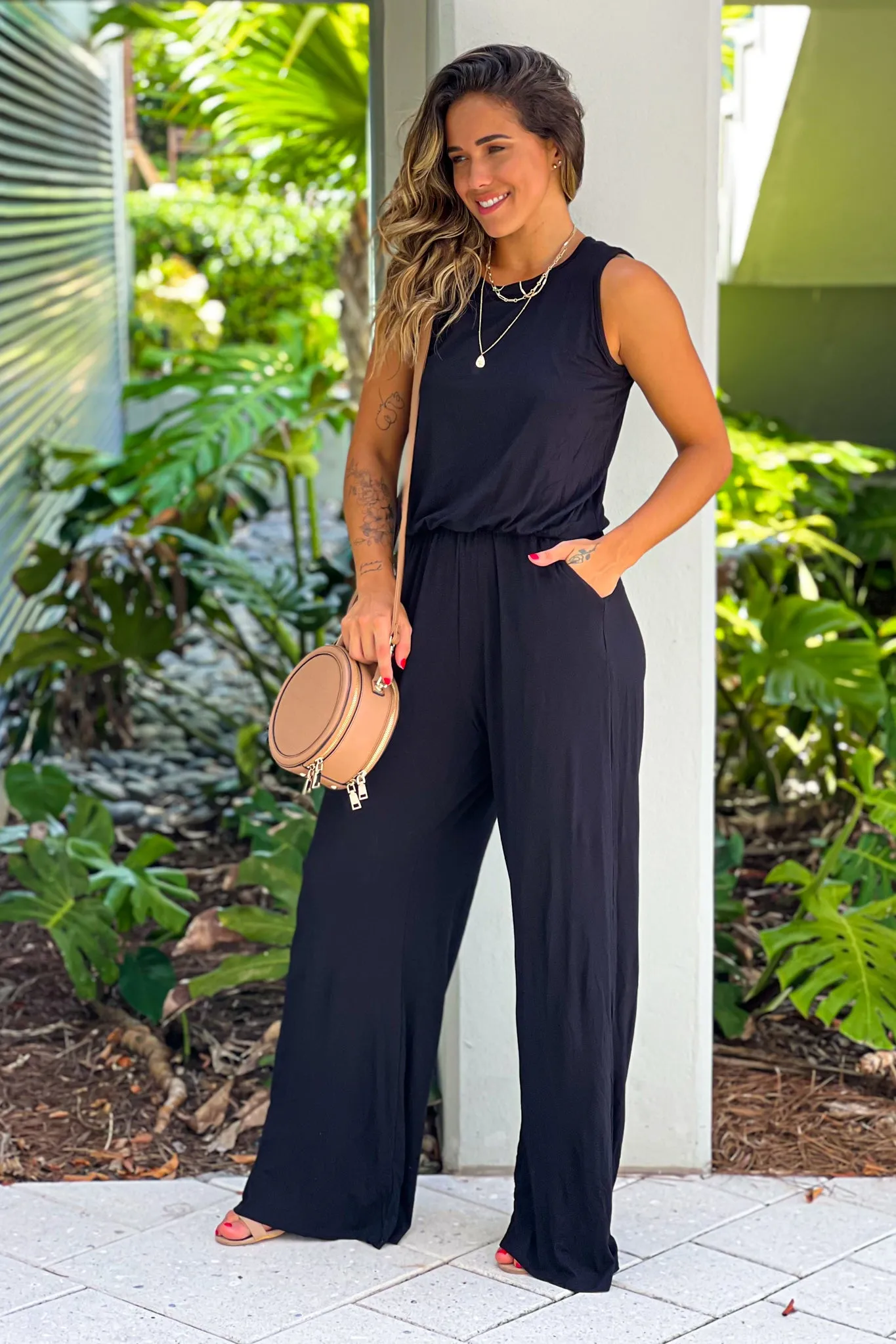 Black Sleeveless Jumpsuit with Pockets