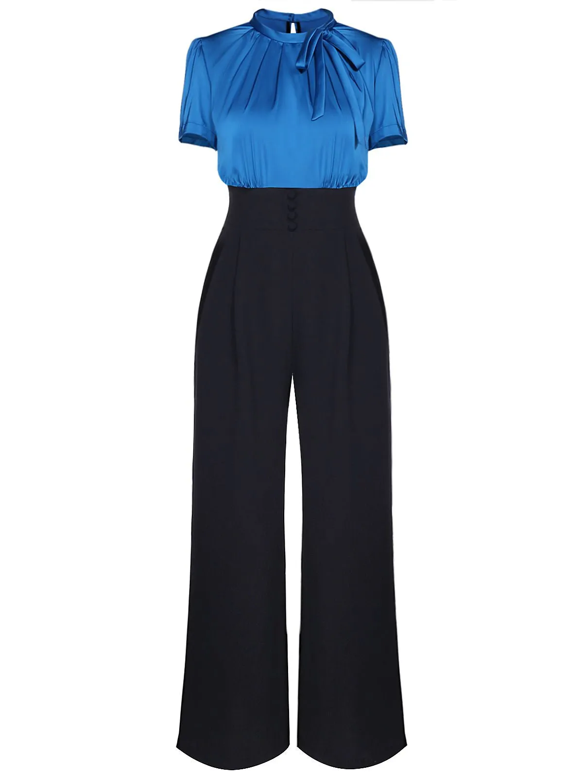 Blue 1930s Solid Lace-up Jumpsuit