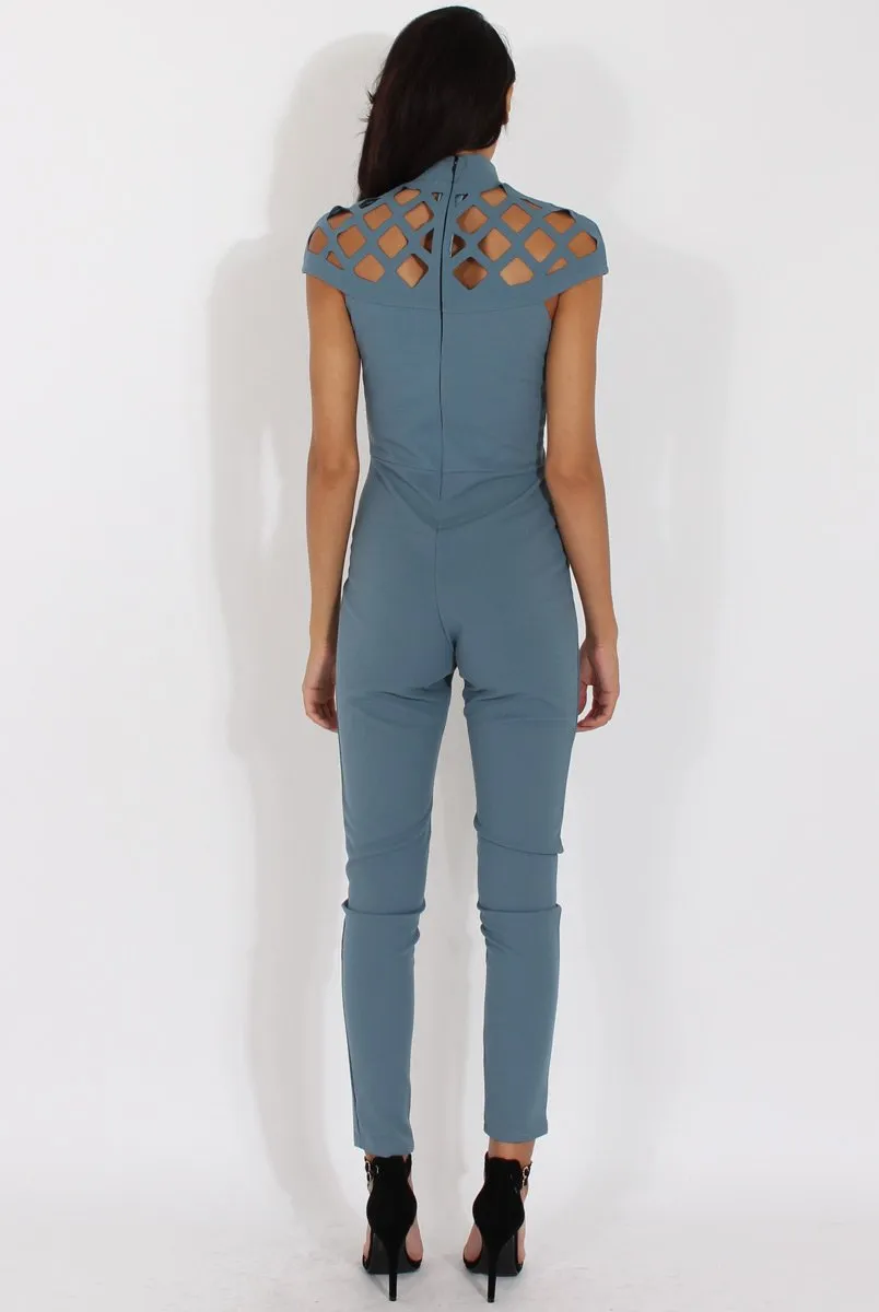 Blue Cage Detail Jumpsuit - Aurelia