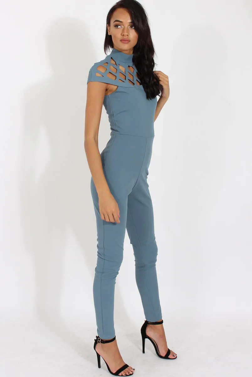 Blue Cage Detail Jumpsuit - Aurelia