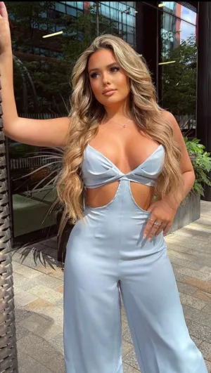 Blue Cut Out Waist Wide Leg Jumpsuit