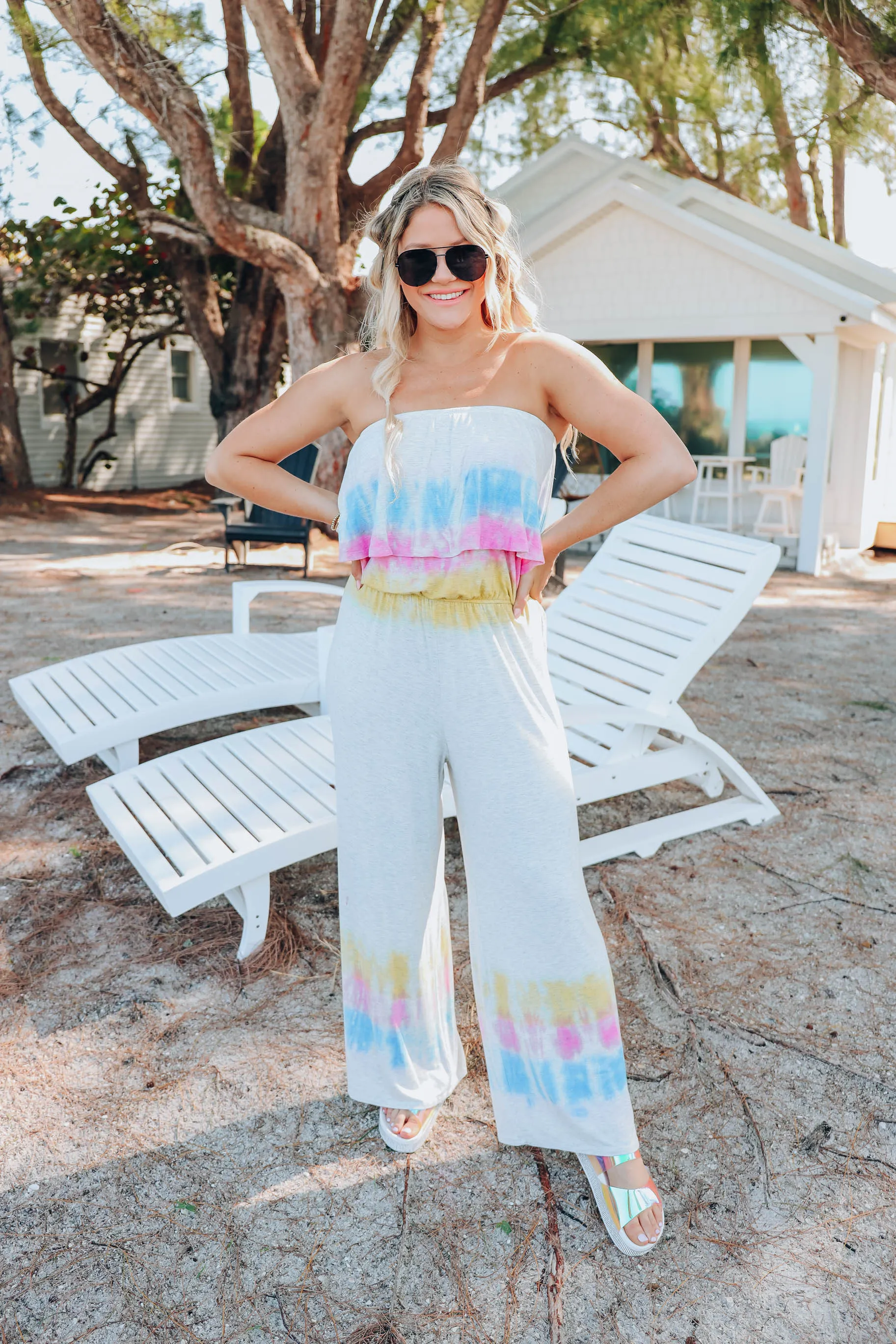 Breezy Tie Die Sleeveless Jumpsuit