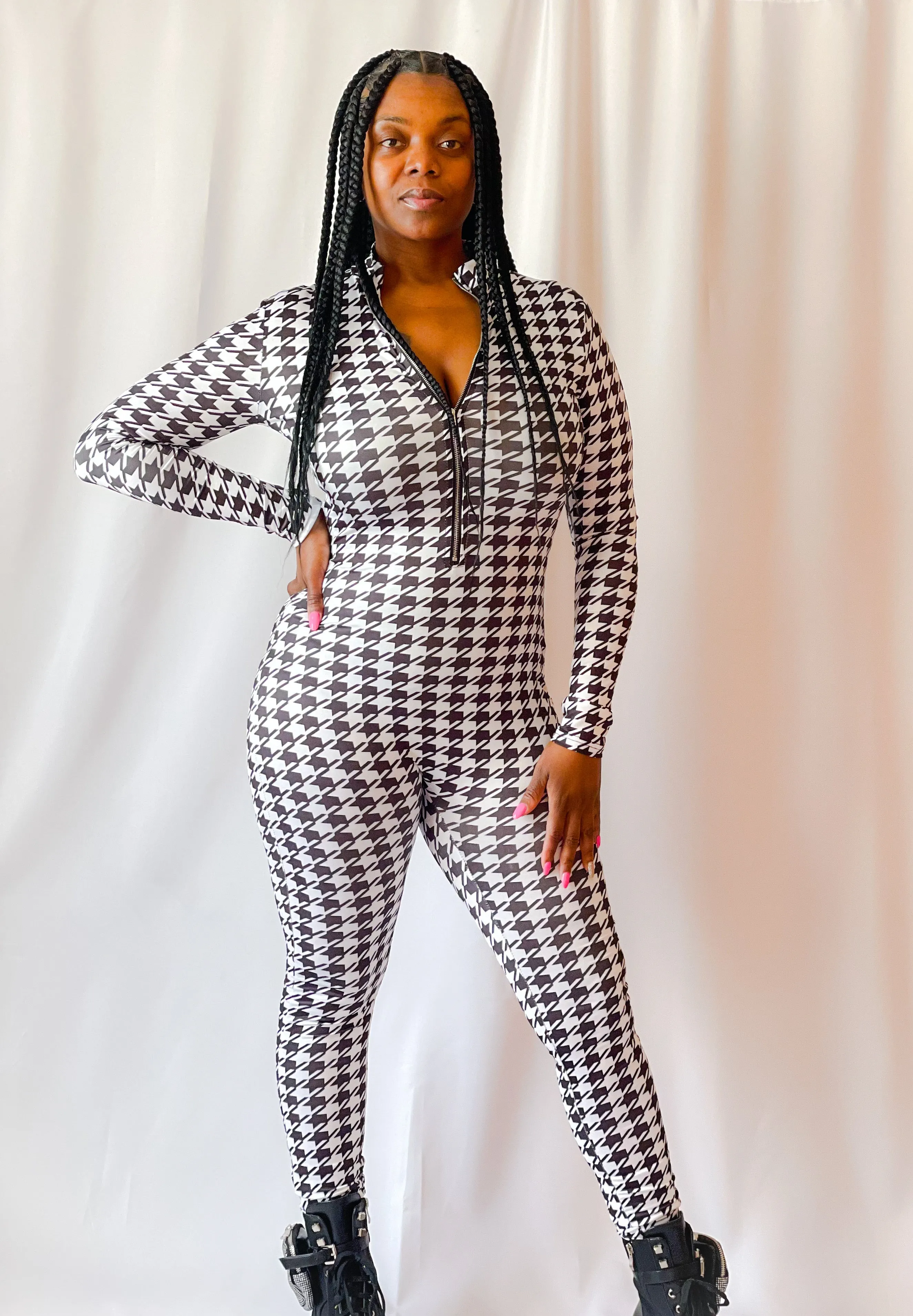 Bussin Houndstooth Jumpsuit (Black and White)