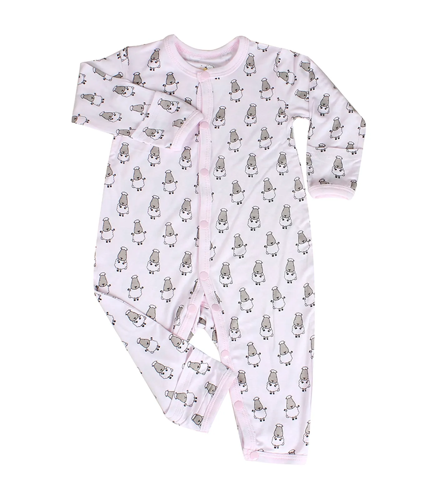 Button Long-Sleeved Romper - Small Sheepz (Pink)