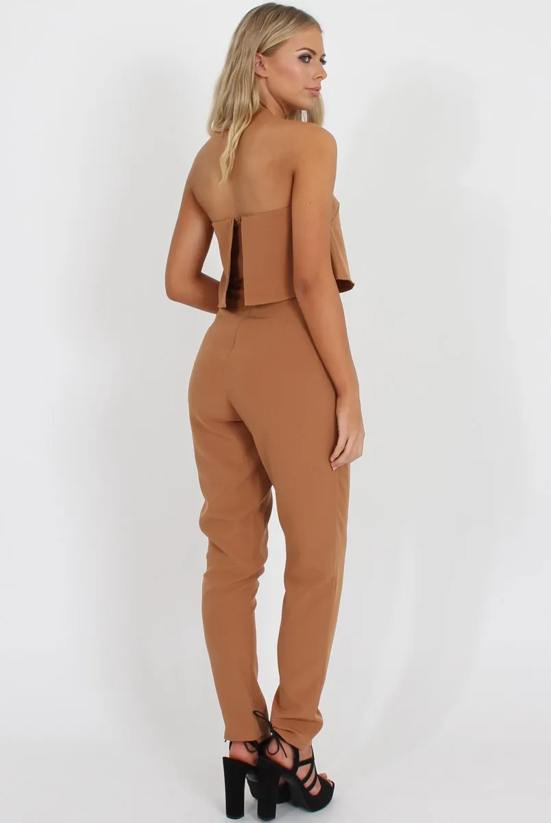 Camel Bardot Jumpsuit - Amira