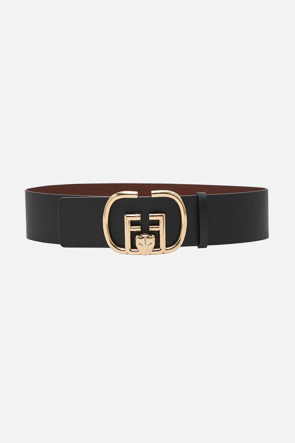 CAMILLA REVERSIBLE BUCKLE BELT IN SOLID BLACK / TAN