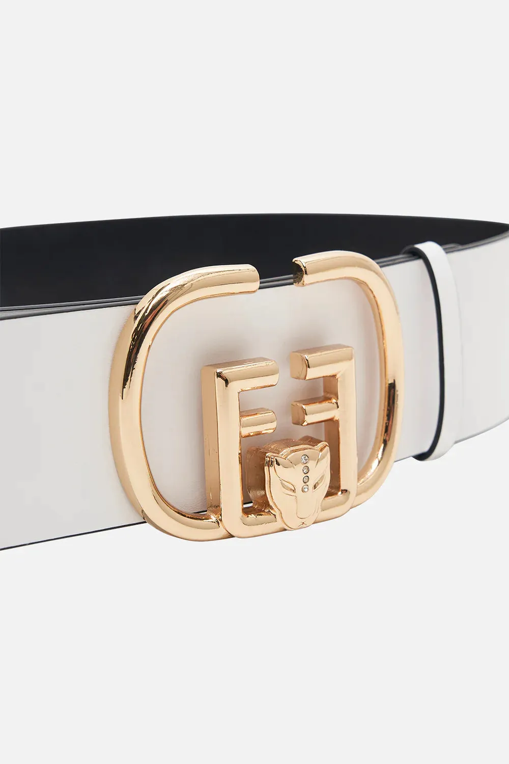 CAMILLA REVERSIBLE BUCKLE BELT IN SOLID WHITE / BLACK