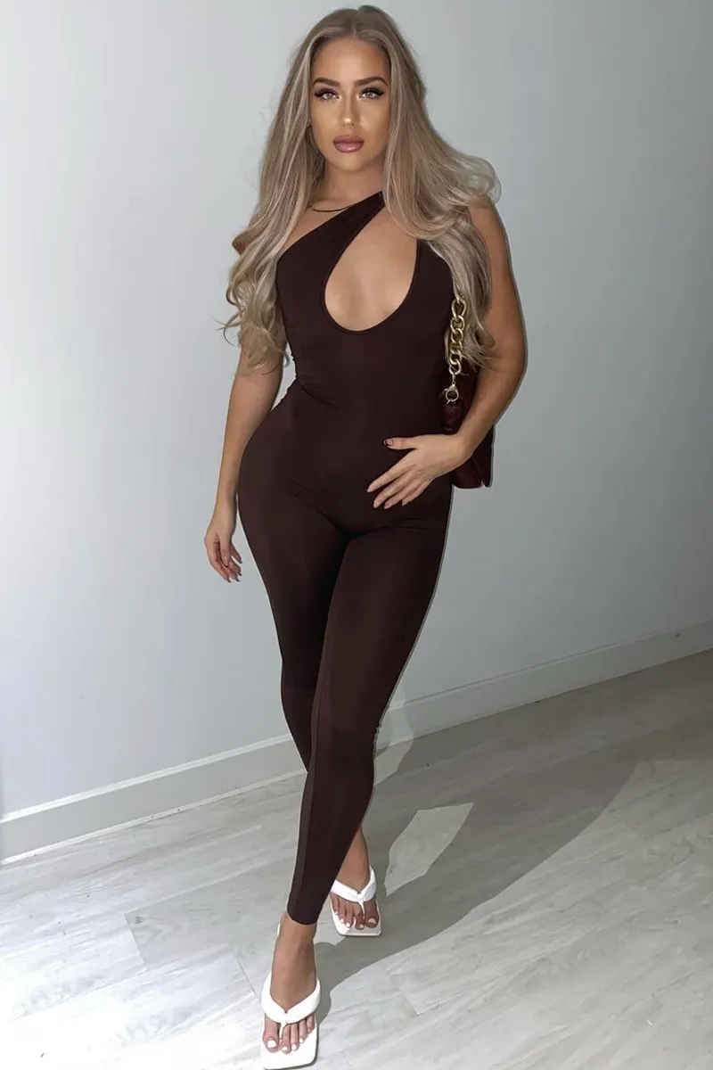 Chocolate Knot Strap Slinky Jumpsuit - Imani