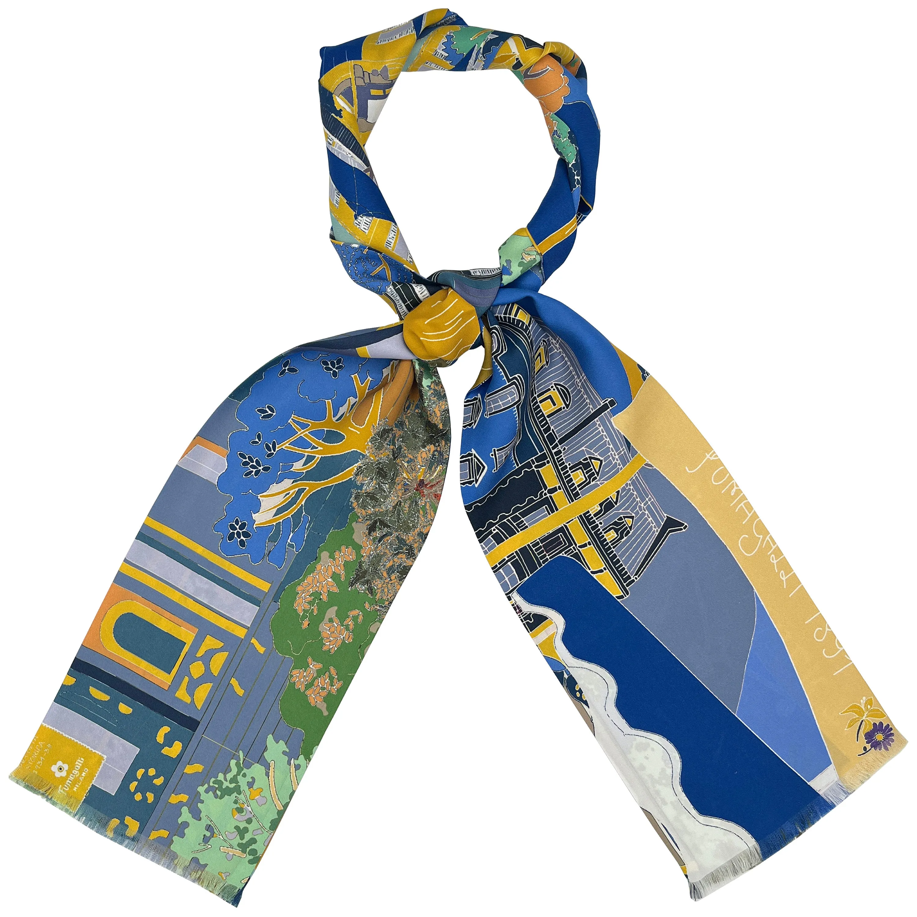 Como Bellagio blue and yellow silk tie scarf