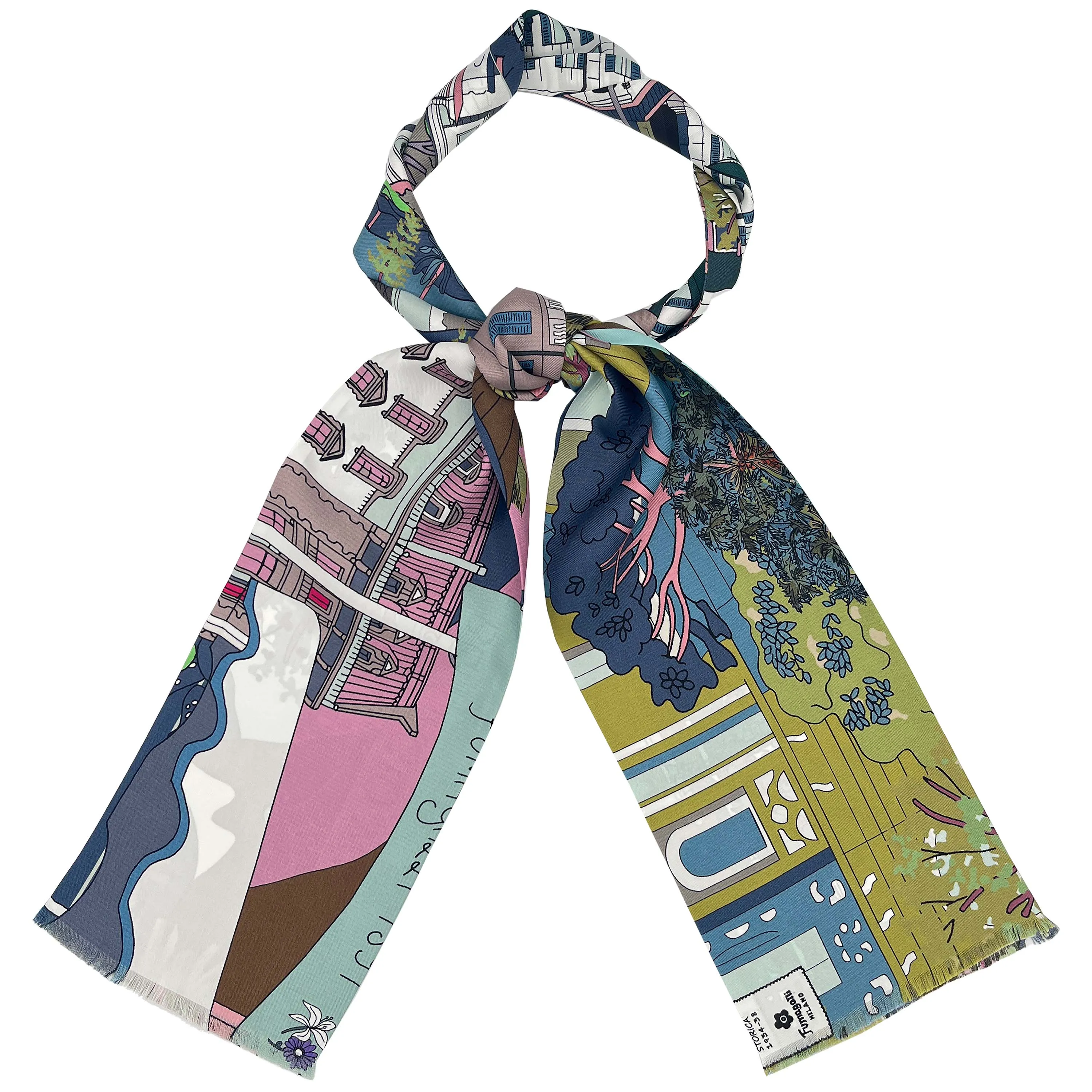 Como Bellagio pink and green silk tie scarf