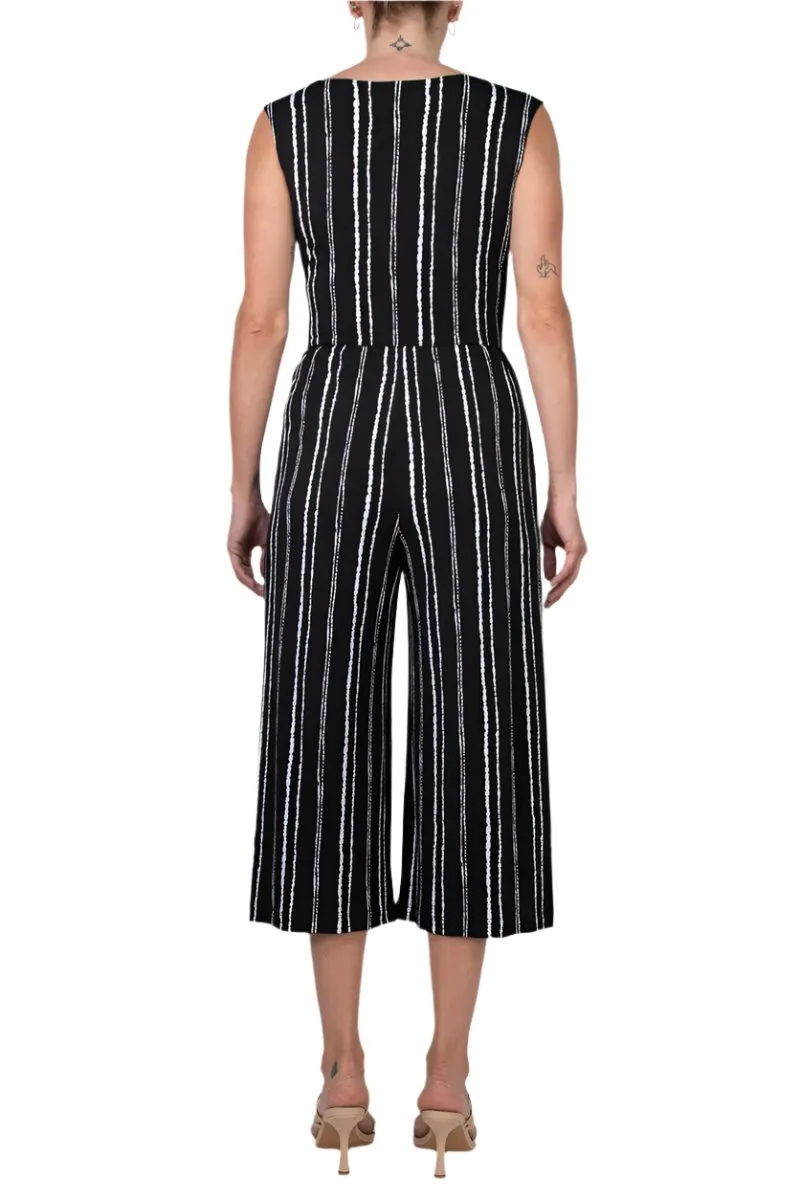 Connected Apparel Surplice Neck Sleeveless Faux Tie Side Jersey Jumpsuit