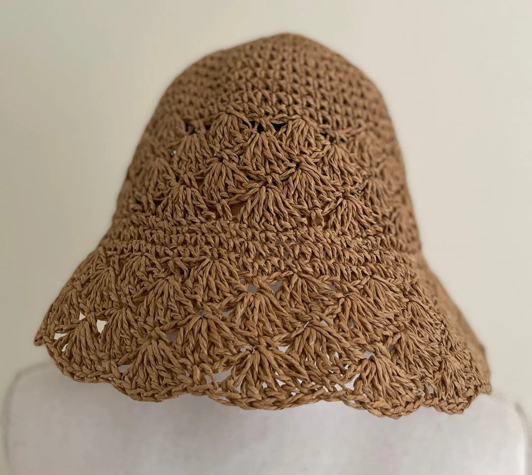 Crochet Foldable Straw Bucket Hat, Adjustable Floral Hat, Sun Hat, Woman Summer Hat