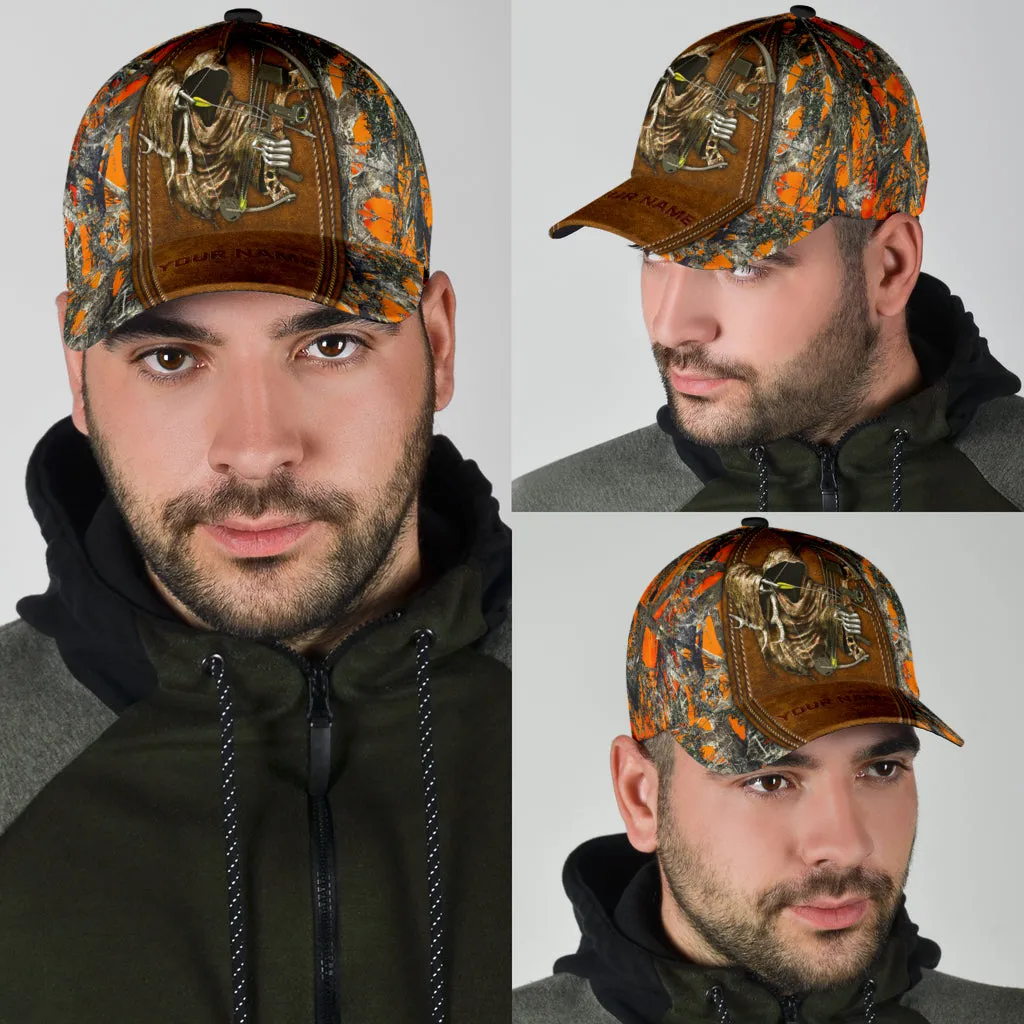 Custom Bow Hunting Classic Cap Orange Leather Camo Pattern Baseball Hunting Cap Hat