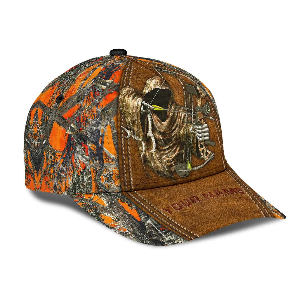 Custom Bow Hunting Classic Cap Orange Leather Camo Pattern Baseball Hunting Cap Hat