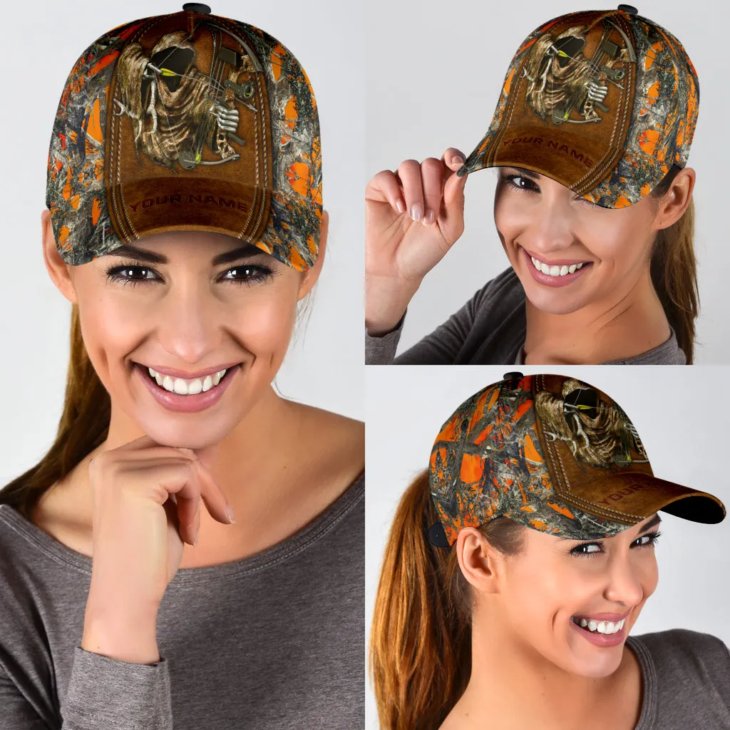 Custom Bow Hunting Classic Cap Orange Leather Camo Pattern Baseball Hunting Cap Hat