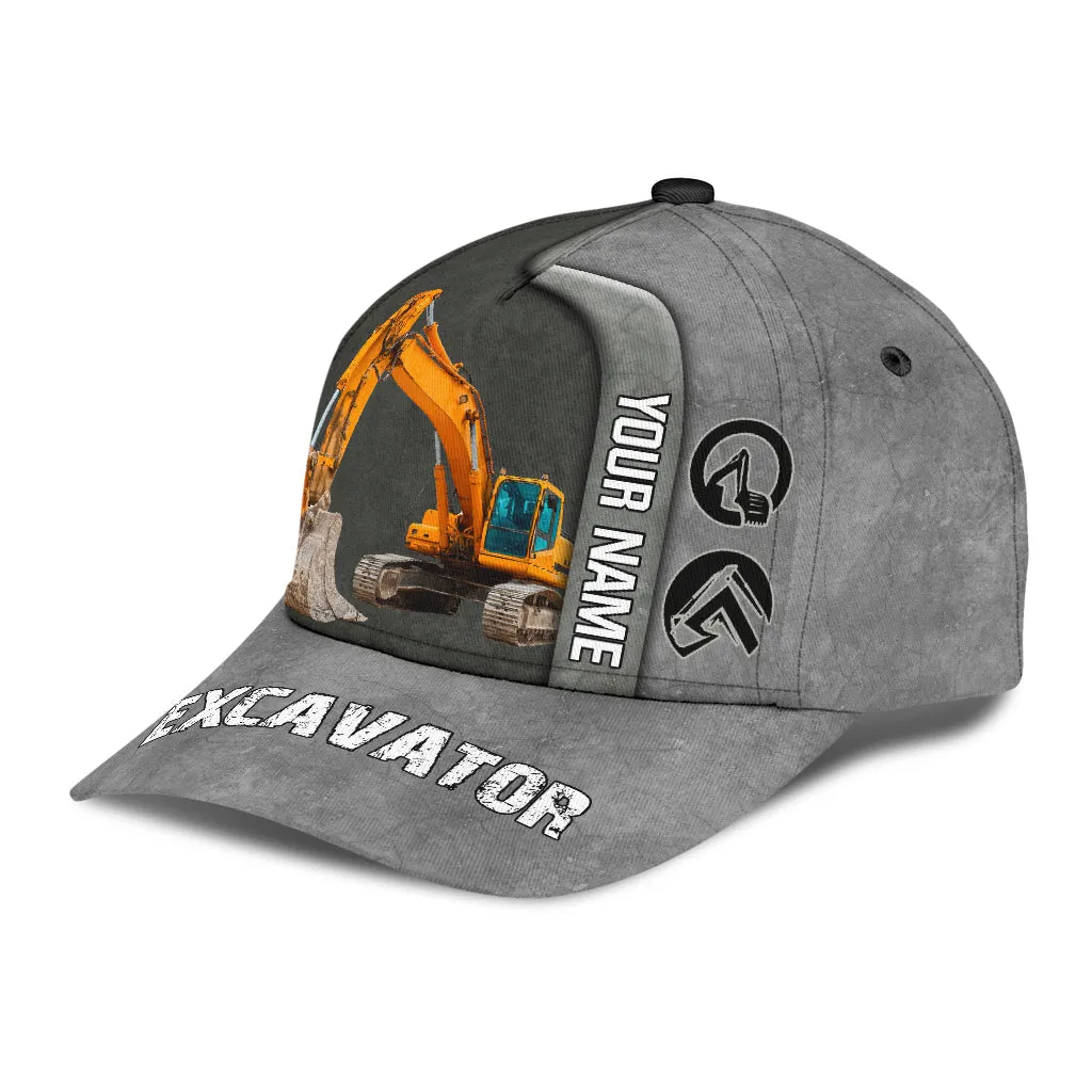 Customized Excavator Heavy Equipment Classic Cap Hat For Woker, Excavator 3D Baseball Hat Cap