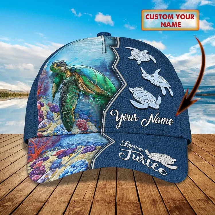 Customized Turtle Art Summer 3D Baseball Cap, Turtle Hat for Husband and Wife