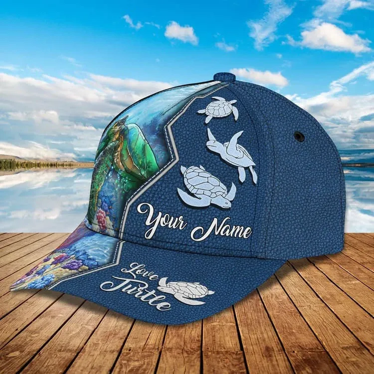 Customized Turtle Art Summer 3D Baseball Cap, Turtle Hat for Husband and Wife