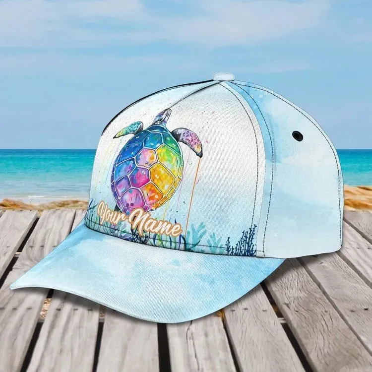 Customized Turtle Art Summer 3D Baseball Cap, Turtle Hat for Husband and Wife