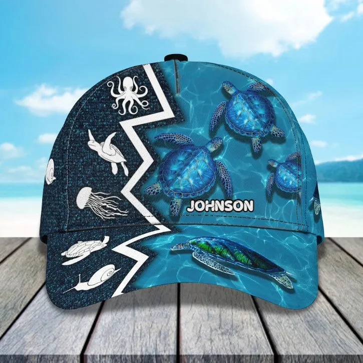 Customized Turtle Art Summer 3D Baseball Cap, Turtle Hat for Husband and Wife