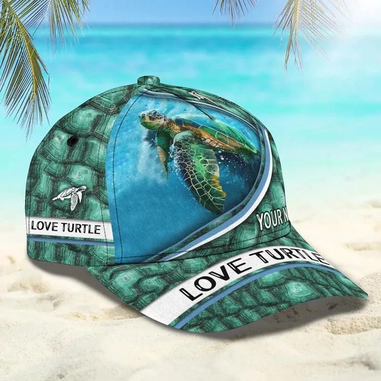 Customized Turtle Art Summer 3D Baseball Cap, Turtle Hat for Husband and Wife