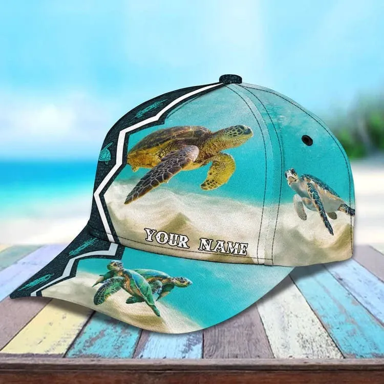 Customized Turtle Art Summer 3D Baseball Cap, Turtle Hat for Husband and Wife