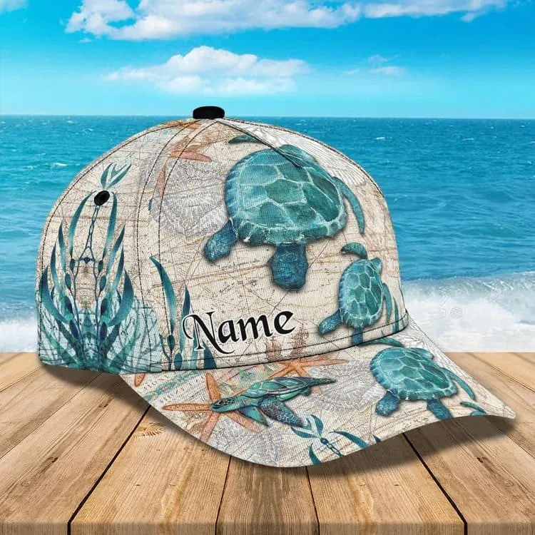 Customized Turtle Art Summer 3D Baseball Cap, Turtle Hat for Husband and Wife