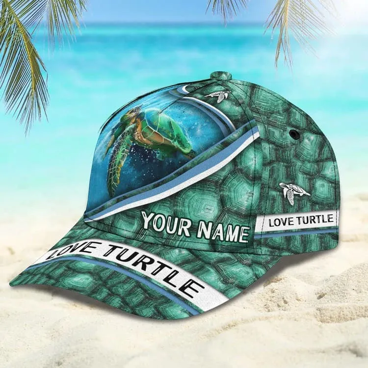 Customized Turtle Art Summer 3D Baseball Cap, Turtle Hat for Husband and Wife