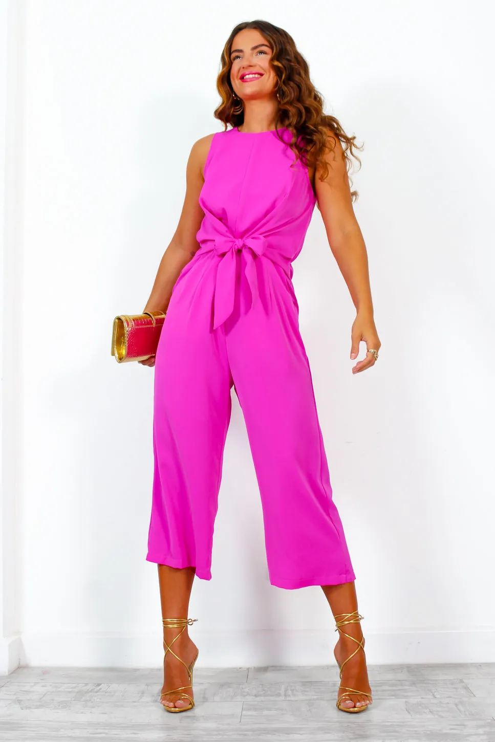 Cut You Off - Hot Pink Knot Front Culotte Jumpsuit